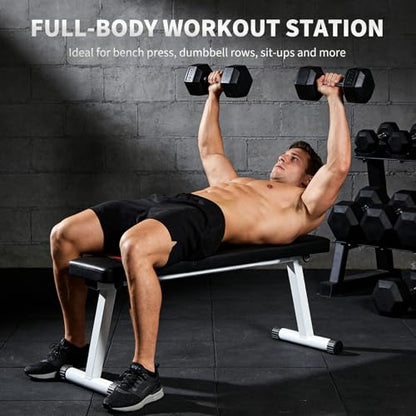 Collapsible Flat Weight Bench for Home Gym - Heavy Duty 440LB Capacity Strength Training Bench - Ideal for Dumbbell Press, Perch-Ups, Ab Workouts - Compact, Space-Saving Design - Black