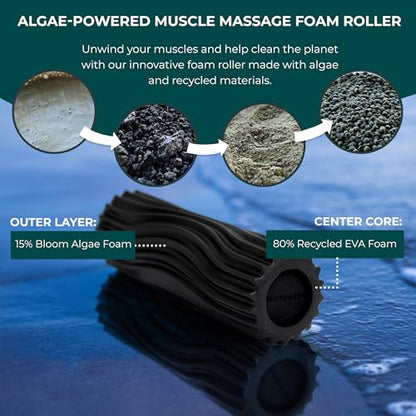 Ripple Travel Foam Roller (11" x 3.35") Firm Mini Foam Roller for Physical Therapy, Deep Tissue Massage, Back Pain - High Density, Ergonomic Wave Textured - Yoga, Pilates, Exercise (Black) - color: Black