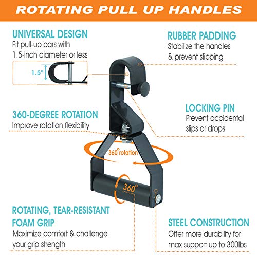 Yes4All Rotating Pull Up Handles for Pull Up Bar/Pull Up Grips/Barbell handles with Non-Slip & Foam Pad Grips - Twist Motion for Strength Training Workout