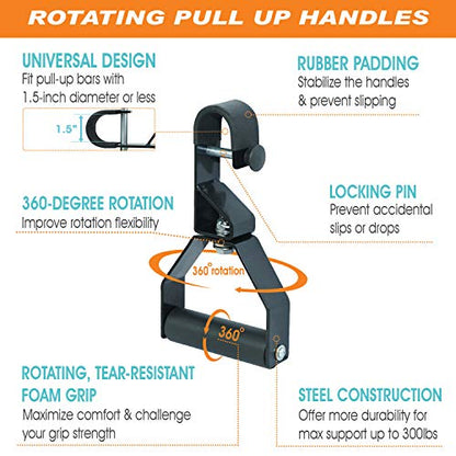 Yes4All Rotating Pull Up Handles for Pull Up Bar/Pull Up Grips/Barbell handles with Non-Slip & Foam Pad Grips - Twist Motion for Strength Training Workout