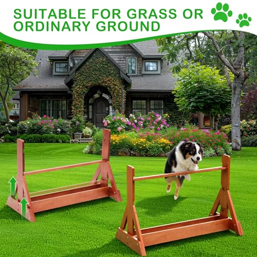 Leinuosen Wooden Dog Agility Jump for Professional Training, Stable Indoor & Backyard Obedience Training Jump with Adjustable Height, Solid Pine Dog Agility Equipment for Puppies and Adult Dogs