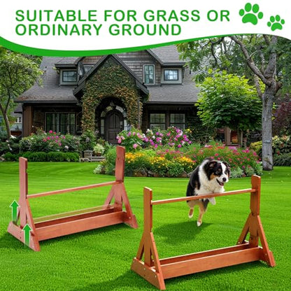 Leinuosen Wooden Dog Agility Jump for Professional Training, Stable Indoor & Backyard Obedience Training Jump with Adjustable Height, Solid Pine Dog Agility Equipment for Puppies and Adult Dogs