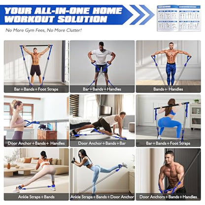 Ayombo Pilates Equipment, Heavy Duty Pilates Bar Kit with Resistance Bands, Portable Gym Adjustable Exercise Bands, Home Squat Training, Arm, Abs, Waist, Chest Strength Workout Equipment for Men - size: 330LBS