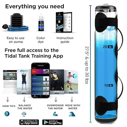 Tidal Tank Tube - The Original Aqua Bag - Water Weight Bag up to 79 lbs - Adjustable Workout Sand Bags Weights Alternative - Portable Sandbag Fitness Equipment Set, Home Exercise Gym - Including App