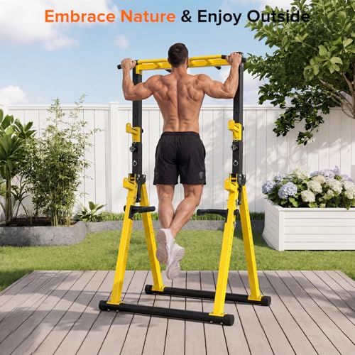 700LBS Foldable Power Tower Pull Up Bar - Multi-function Power Tower Dip Station with Adjustable Height for Home Gym, Portable Free Standing Strength Training Equipment for Indoor & Outdoor
