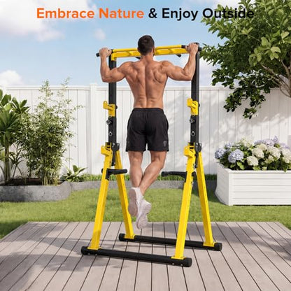700LBS Foldable Power Tower Pull Up Bar - Multi-function Power Tower Dip Station with Adjustable Height for Home Gym, Portable Free Standing Strength Training Equipment for Indoor & Outdoor