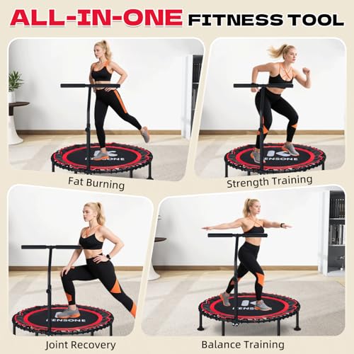 40/48" Foldable Rebounder Trampoline for Adults with Bungee, 450/550 LBS Quiet Indoor Mini Trampoline for Adults Fitness, Gym Workout, Home Exercise