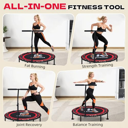 40/48" Foldable Rebounder Trampoline for Adults with Bungee, 450/550 LBS Quiet Indoor Mini Trampoline for Adults Fitness, Gym Workout, Home Exercise