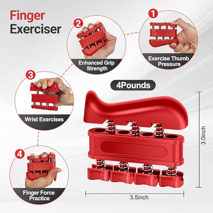 Grip Strength Trainer Kit (5 Pack) Adjustable Resistance Hand Gripper,Finger Exerciser,Hand Extension Exerciser,Stress Relief Ball and Forearm Workout Ring for Muscle Building Injury Recover - color: red