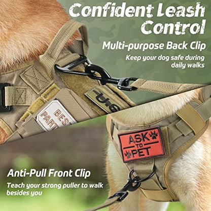 rabbitgoo Tactical Dog Harness X-Large, Heavy Duty Military No Pull Vest - color: Brown, size: X-Large