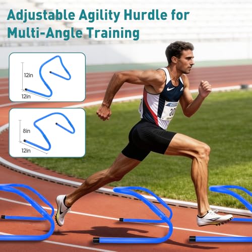 OLIXIS Agility Speed Training Equipment, 20 ft Speed Ladder, 12 Soccer Cones, 4 Agility Hurdles, Jump Rope, Resistance Parachute with Carry Bag, Training Equipment Set for Kids, Youth, Adults, Bule