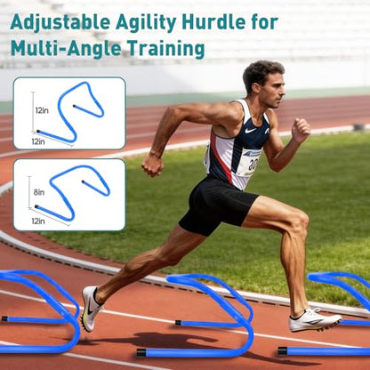 OLIXIS Agility Speed Training Equipment, 20 ft Speed Ladder, 12 Soccer Cones, 4 Agility Hurdles, Jump Rope, Resistance Parachute with Carry Bag, Training Equipment Set for Kids, Youth, Adults, Bule