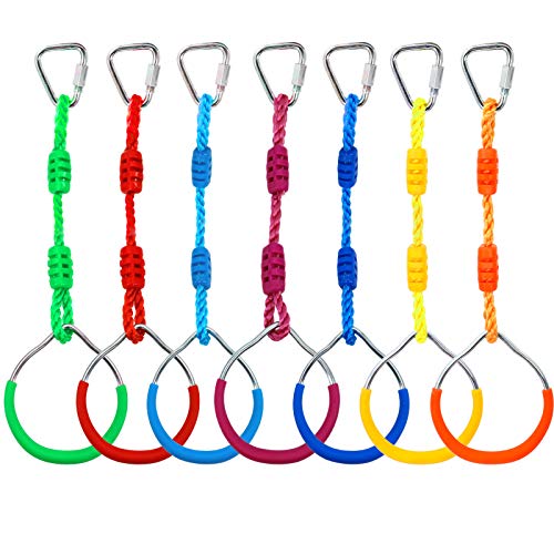 7PCS Colorful Ninja Rings - Gymnastic Rings, Swing Bar Rings, Monkey Rings, Climbing Rings Outdoor Backyard Play Sets Playground Equipment for Ninjaline Obstacle Accessories