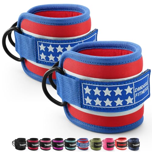 DMoose Fitness Ankle Strap for Cable Machine - One Size Fit with Premium Padding Cuffs, Ankle Bands for Working Out, Booty Workouts, Leg Extension, Hip Abductors, Kickbacks & Lower Body Exercises - color: American - Pair