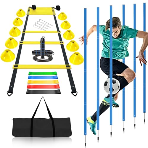 Soccer Agility Training Poles Equipment |Adjustable Soccer Equipment for Training Includes 6 Flexible Agility Poles - color: Multicolour