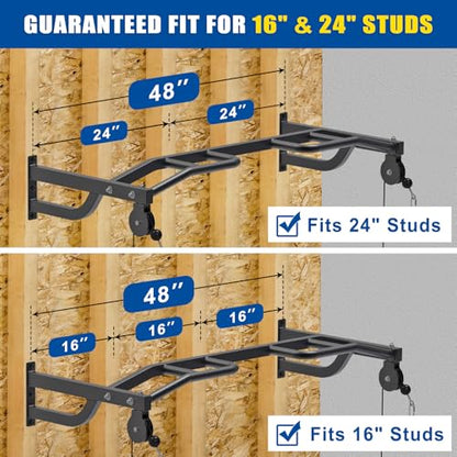 Kipika 48" Ceiling Mounted Pull Up Bar, Heavy Duty Multi-Grip Chin Up Bar,Mounted Pullup Bar, Adjustable Height, Pull Up Bands for Chin Ups & Body Stretching, Ideal for Home Gym and Strength Training - color: 48" Pull Up Bar with 2 Pulleys