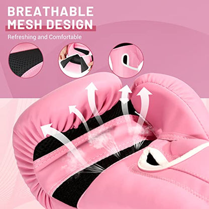 Boxing Gloves for Women - color: New Pink, size: 14oz