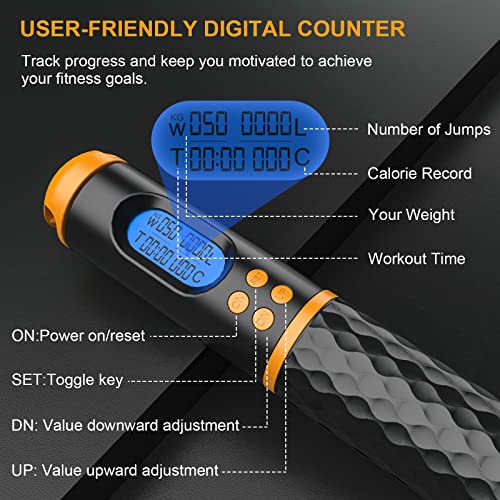 Smart Jump Rope, Multifun Speed Skipping Rope with Weight/Lap/Time/Calorie Counter Adjustable Digital Counting Jump Ropes for Home Gym, Cordless Jumping Rope for Men Women Kids