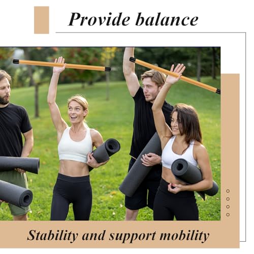 Hiboom 6 Pcs 26 Inch Yoga Stick Natural Bamboo Exercise Stick with Non-Slip Rubber Ends Stretching Tool Posture Corrector Stretch Tool for Flexibility, Workout, Balance Fitness