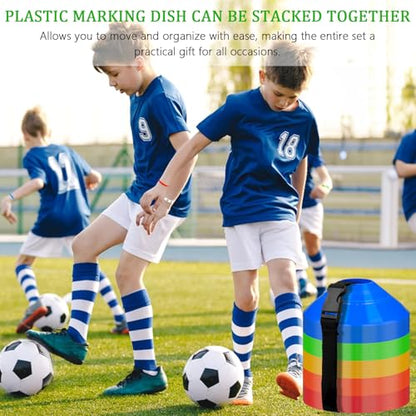 100 Pcs Soccer Cones with Strap Agility Disc Cones Soccer Training Cones, Field Marker Sport Training Cones for Challenge Football Basketball Skating Games Outdoor Indoor
