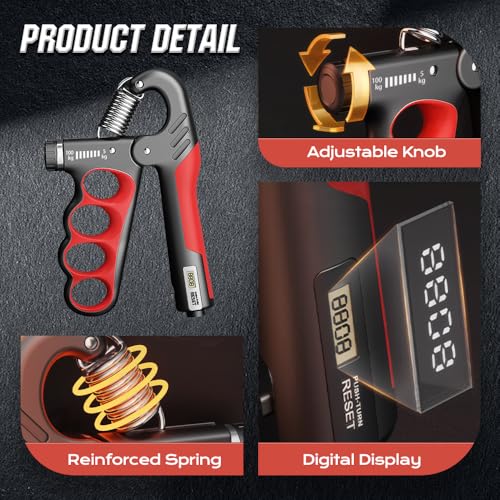 Adjustable Hand Grip Trainer with Electronic Counting, 2025 New Grip Strength Trainer 5-100KG/11-220LB Adjustable Hand Gripper Strengthener Forearm Exerciser for Adults Training Strength