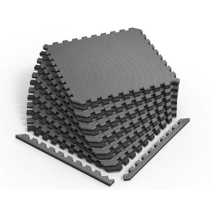 Reversible Gym Exercise Mats 3/4" Thick EVA Interlocking Foam Tiles, Perfect Home Gym Flooring, 12 Tiles & 24 Trim Pieces, 48 Sq. Ft. Reversible, Gray/Black - color: Gray/Black, size: 12 Tiles - 48 Sq. Ft.