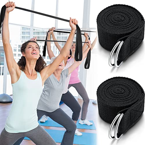6 Pcs Yoga Straps for Stretching 8 Ft, Safe D Ring Buckle - color: Black
