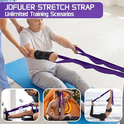 Stretching Strap for Physical Therapy and Home Rehab, 10 Loops Non-Elastic Yoga Strap for Hamstring, Calf and Back Stretching, Mobility, Exercise, Pilates, Flexibility