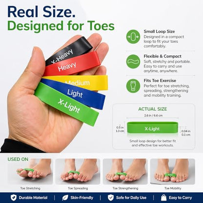 Toe Resistance Bands for Foot & Toe Exercise, 5 Levels Toe Stretcher Band Set for Bunion Relief, Toe Separator Training, Foot Strengthening & Mobility, Small Loop Stretch Bands for Toes and Rehab