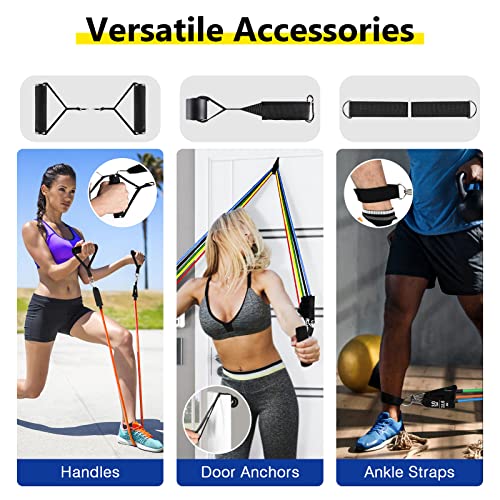 Resistance Bands Set (12pcs), Workout Bands with Handles, Door Anchor, Ankle Straps and Carry Bag, Exercise Bands for Shape Body and Home Workouts