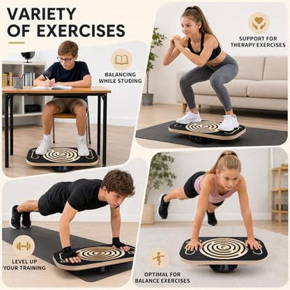 Wooden Balance Board Maze, Wobble Balance Board for Kids and Adults, for Core Strength Training, Leg Workout, Physical Therapy, Fitness, Skateboarding with Labyrinth