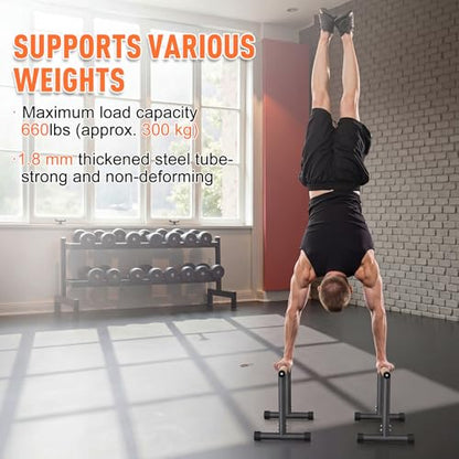 SNADER Wood Parallettes, 12.8" High – Push Up Bar & Dip Bar, Anti-Slip Calisthenics Equipment for Handstand, L-Sit, Full Planche, Gymnastics, Home Gym Strength Training, Supports 660 lbs