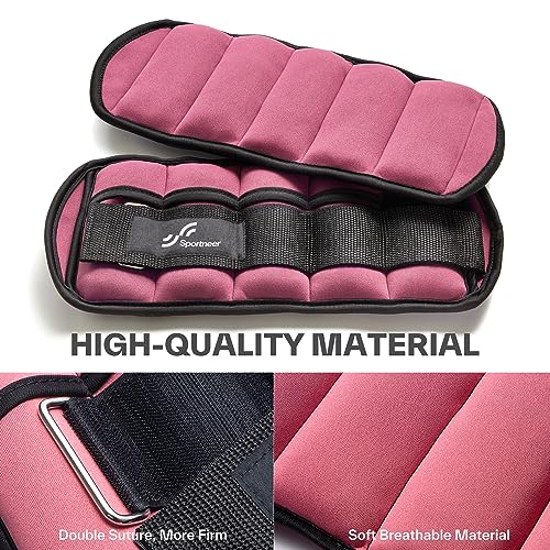 Sportneer Adjustable Ankle Weights Set - 1 Pair (2-10 lbs) Removable Sandbags for Women & Men, Comfortable Neoprene Leg Weights for Walking, Running, Pilates, Yoga, Home Workout & Physical Therapy, Rosy Melon, 5 lbs x 2)