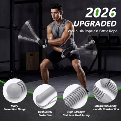 2026Upgraded Weighted Ropeless Battle Ropes for Home Gym&Travel - 2Pack 4MM Steel Spring Cordless Portable Battle Ropes, Exercise Rope Sticks for HIIT, Strength&Cardio, Grey