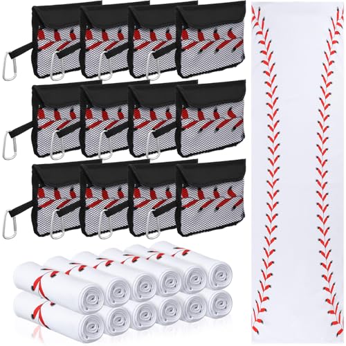 12 Pcs Cooling Towel with Mesh Storage Bag and D Ring Hook, 40" x 12" Soft Breathable Chilly Microfiber Sport Towels for Yoga Running Gym Workout Sport Party Favors Team Gift (Baseball) - style: Baseball