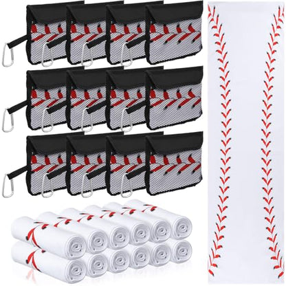 12 Pcs Cooling Towel with Mesh Storage Bag and D Ring Hook, 40" x 12" Soft Breathable Chilly Microfiber Sport Towels for Yoga Running Gym Workout Sport Party Favors Team Gift (Baseball) - style: Baseball