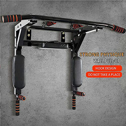 Wall Mounted Pull Up Bar - Heavy Duty Strength Training Fitness Equipment, Multifunctional Power Tower Dip Station Support to 550Lbs