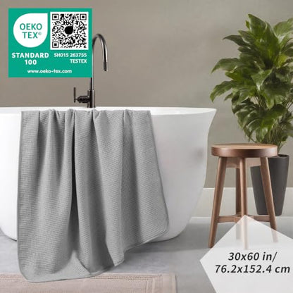 POLYTE 380 GSM Poly Blend Microfiber Quick Dry Waffle Bath Towel, 30x60 in - color: Light Gray