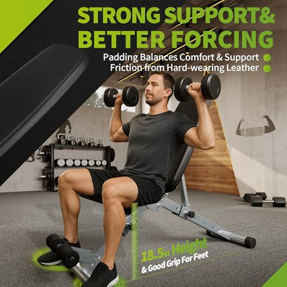 Adjustable Foldable Weight Bench for Home Gym, 800LBS Heavy Duty Strength Training Bench with Leg Extension, Incline Decline Flat Utility Bench for Full Body Workout Benches with Quick Folding