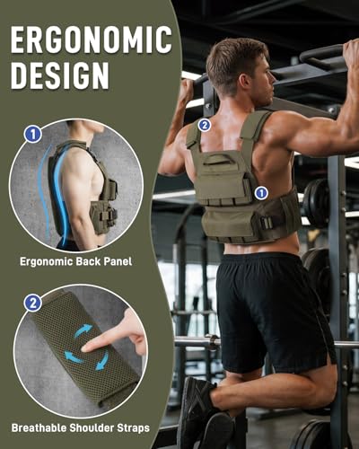 Blue Quartz 40 lb Weighted Vest for Men - Adjustable 0-40 lb with 16 Iron Weight, Heavy-Duty for Strength Training, Running and Walking - Weighted Vest with Removable Weights - color: Green