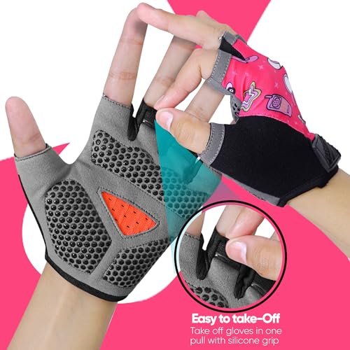 Half Finger Kids Cycling Gloves, Non-Slip Kids Bike Gloves - color: Hot Pink, size: Large [8 - 10]