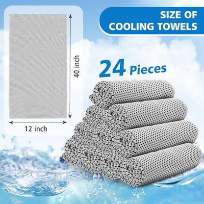 24 Pack Cooling Towels Bulk for Neck and Face 40"x12" Ice Cooling Sweat Rags Microfiber Soft Breathable Soft Chilly Towel for Yoga Golf Sport Running