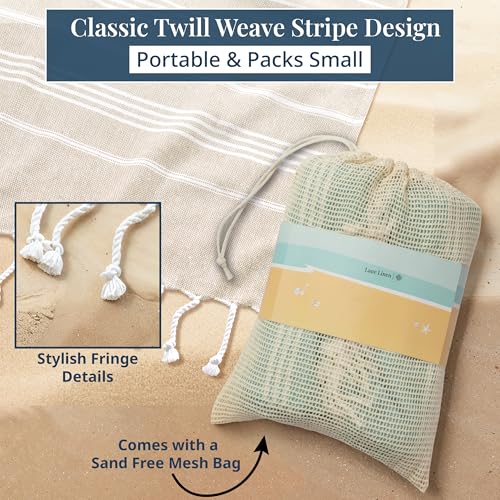 LANE LINEN Beach Blanket Sand Free, Quick Dry & Turkish Beach Towel - Beige - color: 02: Beige, size: Beach Blanket (82" x 82")