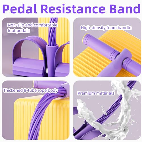 Multifunctional Pedal Resistance Band, 8 Tube Stretch Band with Handle, Upgrade Heavy-Duty TPE Tubes with 300% Stretch, Shaping Exercise Equipment for Abdominal, Leg, Arm and Back Slimming Training