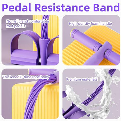 Multifunctional Pedal Resistance Band, 8 Tube Stretch Band with Handle, Upgrade Heavy-Duty TPE Tubes with 300% Stretch, Shaping Exercise Equipment for Abdominal, Leg, Arm and Back Slimming Training