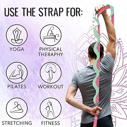 Stretching Strap with 10 Loops – Non-Elastic Yoga Strap for Physical Therapy – Stretch Band for Hamstring, Leg, Hip & Knee Rehab – Pilates, Flexibility & Mobility Exercise for Men & Women