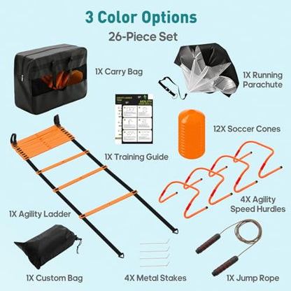 OLIXIS Soccer Football Agility Training Equipment with 4 Adjustable Hurdles - color: Classic Orange