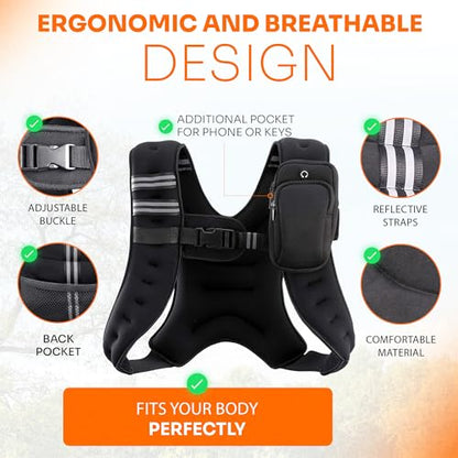 Running Weighted Vest Woman for Walking & Cardio - 12 Lb Strength Training Weight Vests with Reflective Straps, Pocket, and Even Iron Sand Distribution for Fitness, Running & Workout
