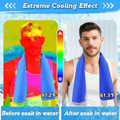 PVA Cooling Towels - Quick Chilly Gym Towel Lasts 5 Hours for Neck and Face Hot Weather, Highly Absorbent, UPF 50+ for Outdoor Workout Sports Golf (2Pcs 33.5" x 13", Blue)