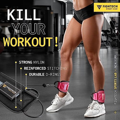 FIGHTECH Ankle Straps Cable Machine Attachment for Gym - Cable Kickback Ankle Straps - Padded Ankle Cuffs for Glute Kickbacks and Leg Workouts - color: Classic Pink